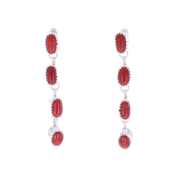 Navajo Sterling Silver Red Branch Coral Earrings