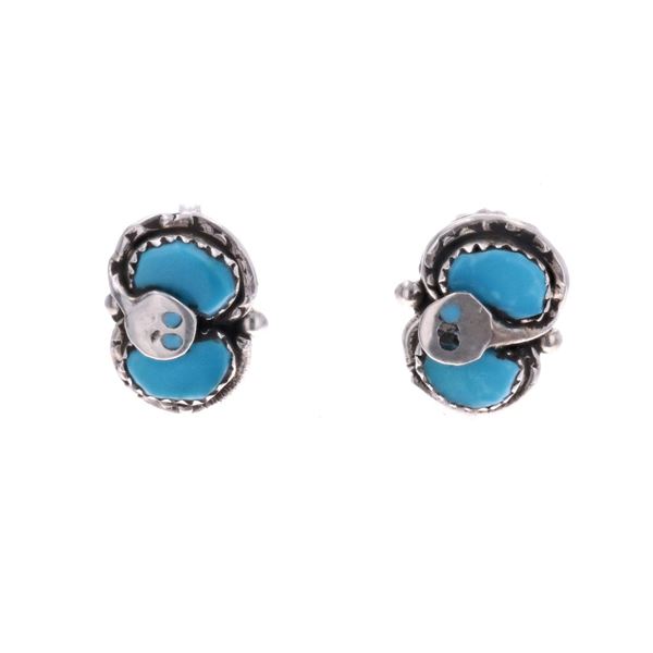Zuni Effie C. Sterling & Turquoise Snake Earrings