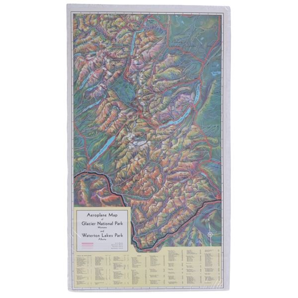 Aeroplane Map of Glacier Nat'l Park by McGill 1936