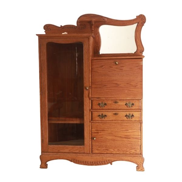 Victorian Era Oak Side by Side Mirror Writing Desk