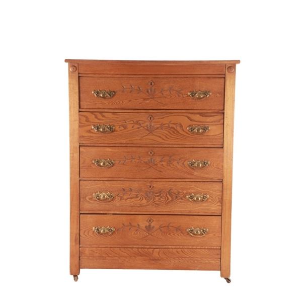 Ca. 1900 Eastlake Quarter-Sawn Oak Highboy Dresser