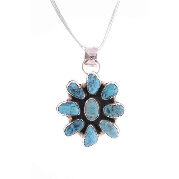 Navajo R. Sam Sterling Turquoise Pendant Necklace