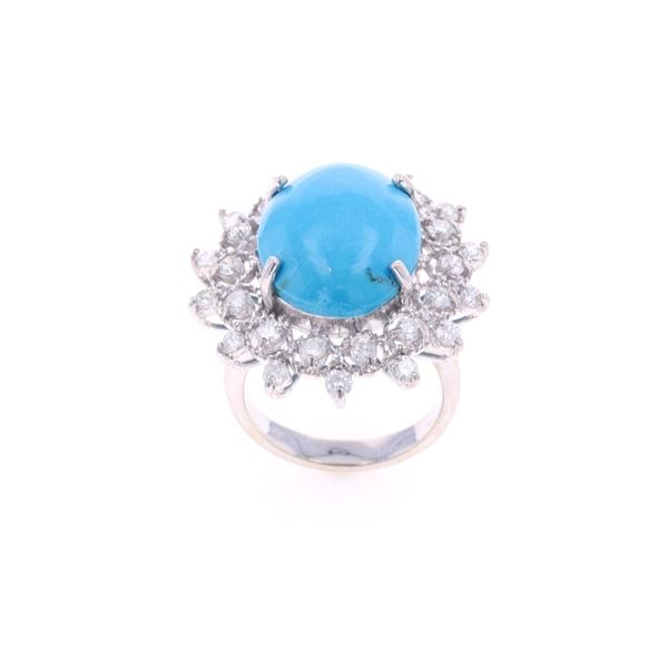 Designer Elegant Turquoise Diamond & 14K Gold Ring
