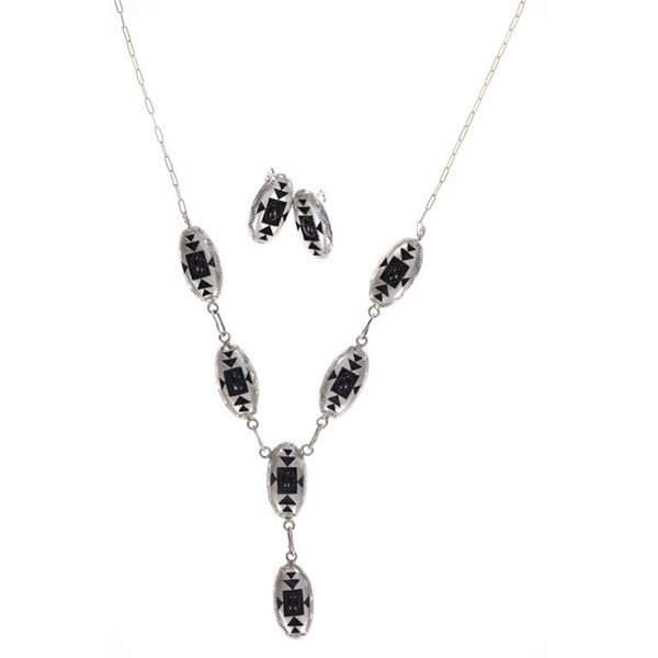 Navajo Sterling & Jet Black Earrings & Necklace