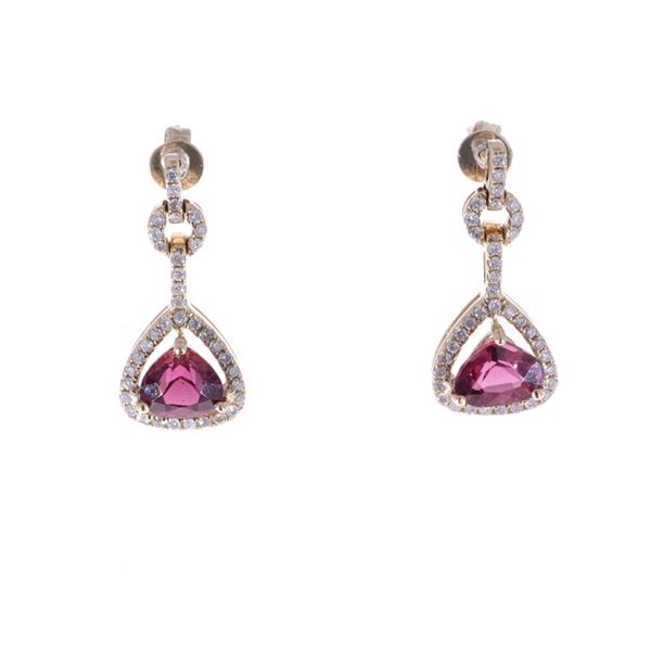 Rhodolite Garnet & Diamond 14K Gold Earrings