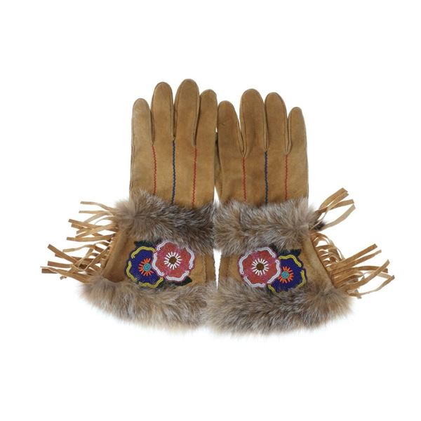 Ca. 1964 Cree Moose Hide Beaded Gauntlets