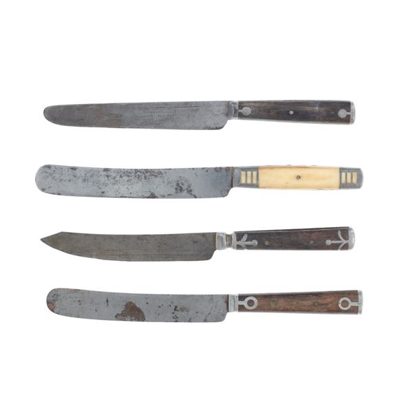 19th-C. American Indian Pewter Inlaid Knives (4)