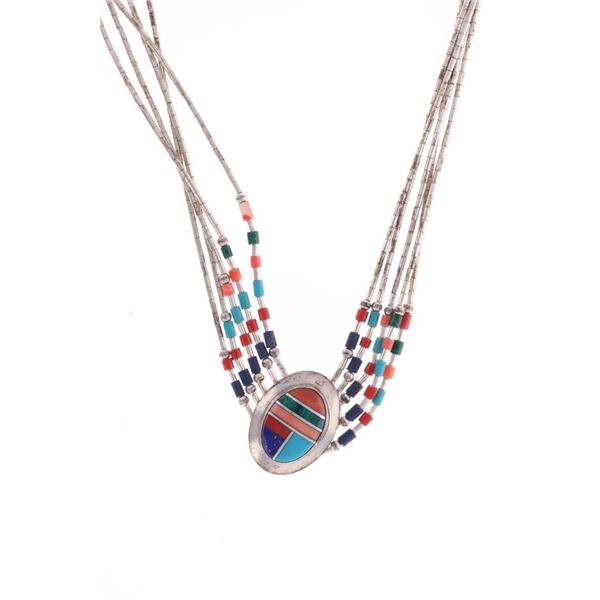 Navajo Sterling Silver Multistone Inlay Necklace