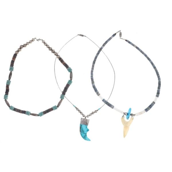 Navajo Silver Turquoise Multistone Necklaces (3)