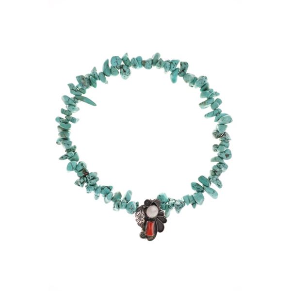 Navajo T. Curly Handmade Silver Turquoise Necklace