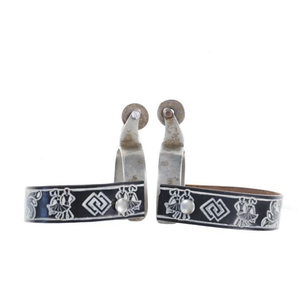 C.1930's North & Judd Star Silver Coin Rowel Spurs