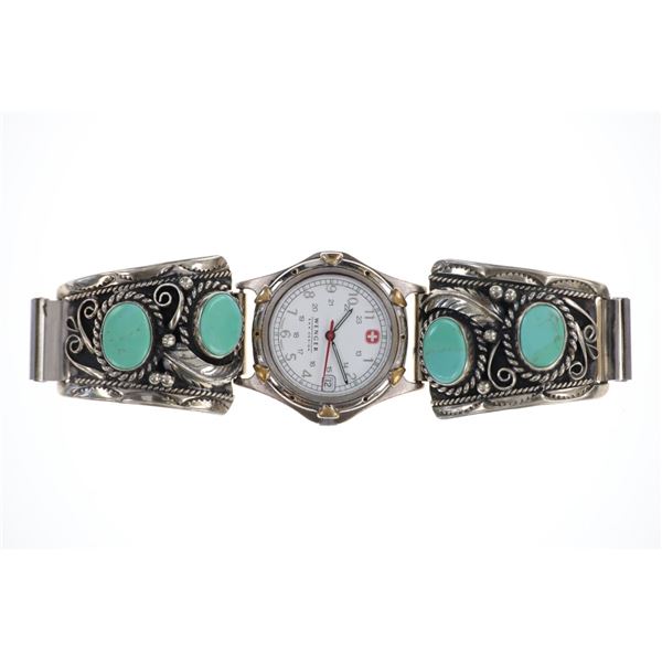 Vintage 1970's Fox Turquoise Sterling Watch Band