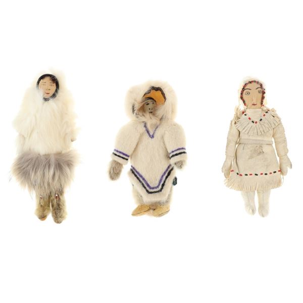 C. 1950 Inuit Eskimo Seal Skin & Caribou Dolls (3)