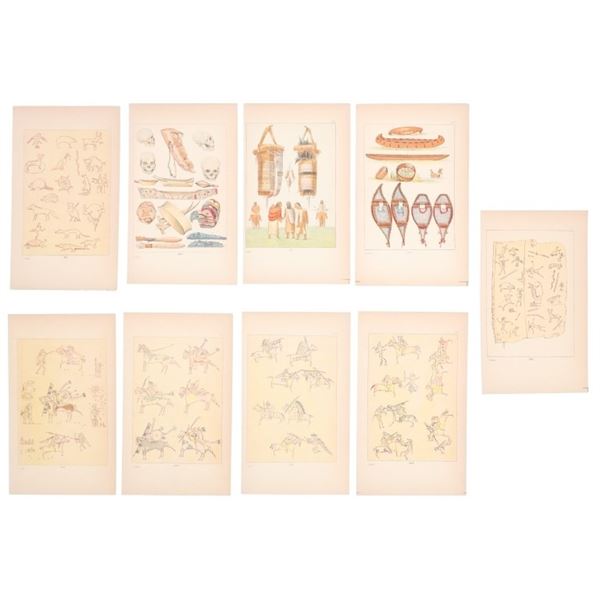 George Catlin Hand Tinted Native Etchings (9)