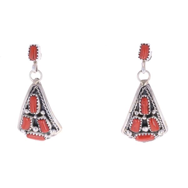 Navajo M. Chee Sterling Branch Coral Earrings