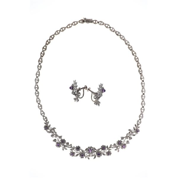 Antique Costume Silver Amethyst Jewelry Set