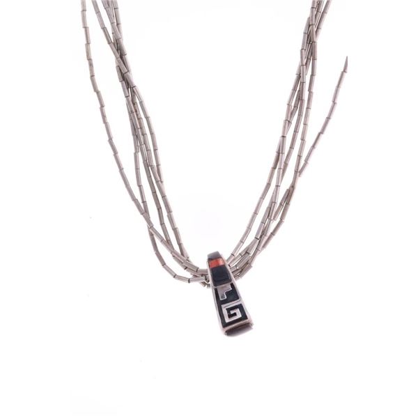 Navajo Alvin & Lula Begay Sterling Inlay Pendant