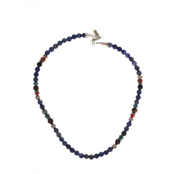 Navajo Tommy Rose Singer Sterling Lapis Necklace