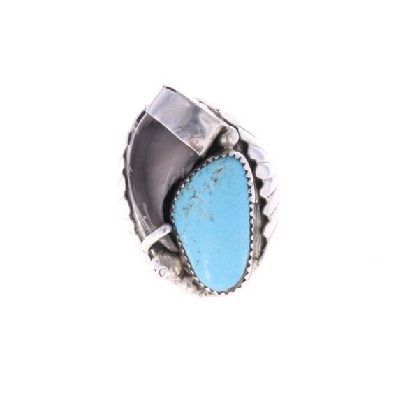 Vintage Navajo Bear Claw & Turquoise Ring