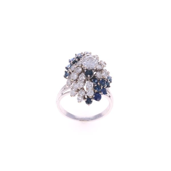 Blue Sapphire & VS2 Diamond 14K Ring
