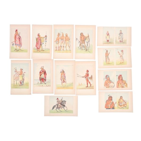 Hand Tinted George Catlin Native Etchings (13)