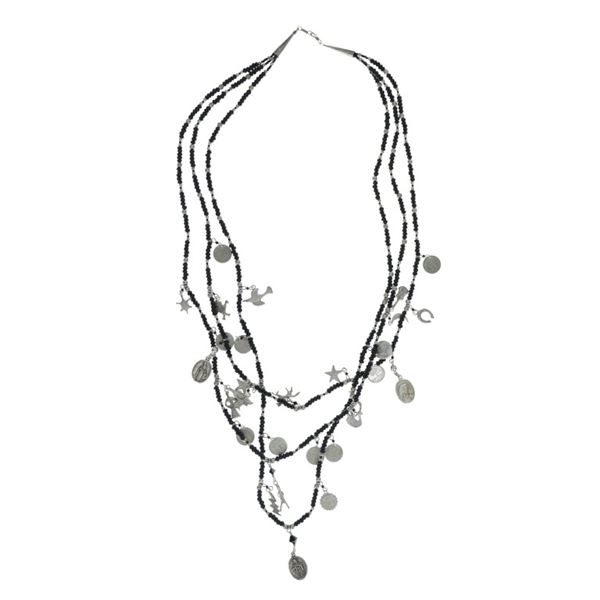 Guatemalan Silver & Jet Catholic Charm Necklace