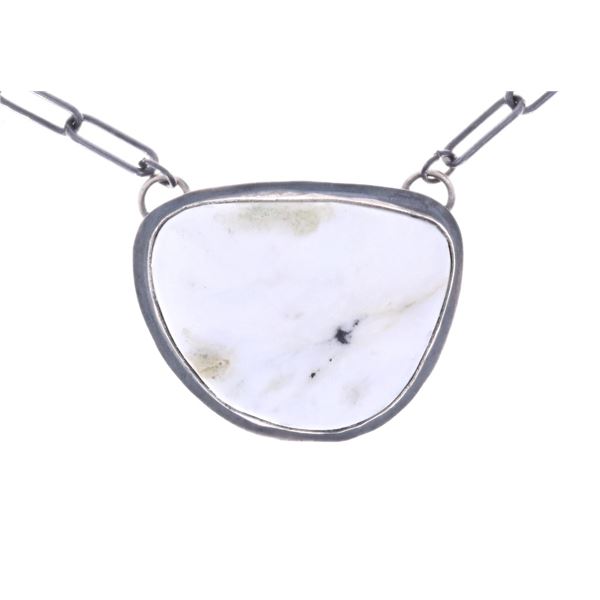 Navajo White Buffalo & Sterling Necklace -Signed