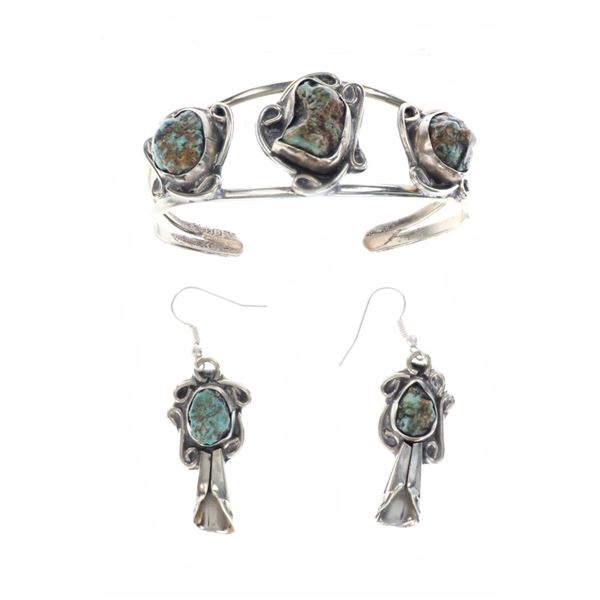 Vintage Pawn Navajo Turquoise Silver Jewelry Set