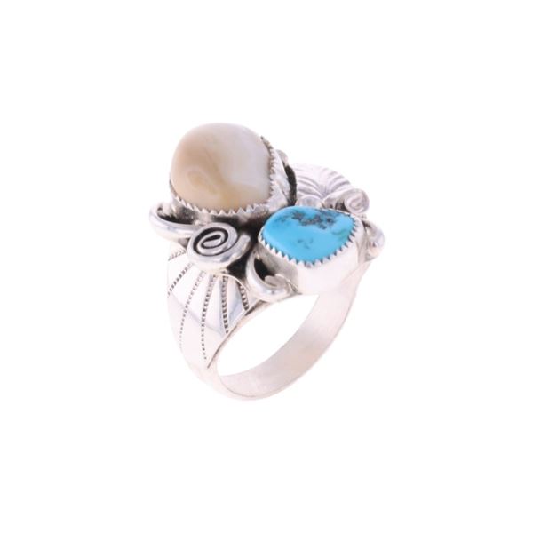 Navajo Elk Tooth & Turquoise Men's Ring -Signed