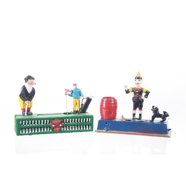 Trick Dog & Birdie Putt Cast Iron Coin Banks 1950s