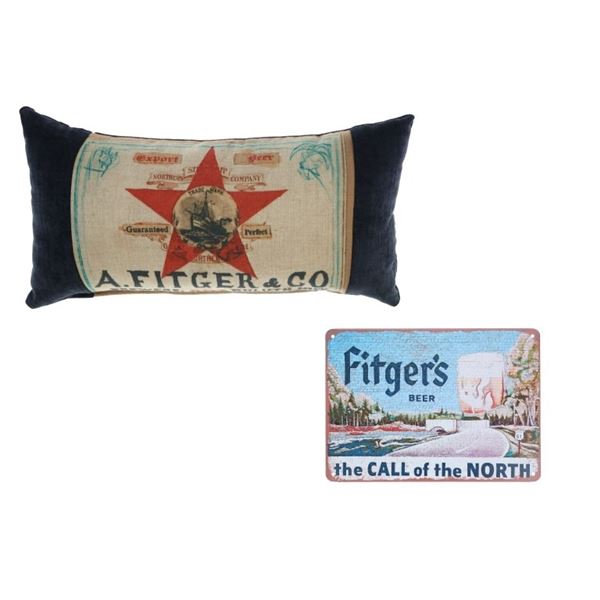 Fitger's Brewing Advertising Pillow and Metal Sign