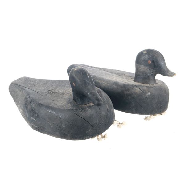 1940's G & H Decoys Black Duck Wooden Decoy Pair