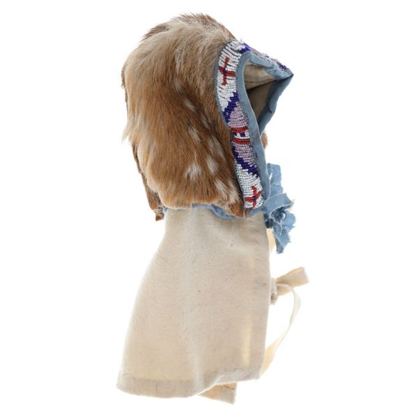 1930's Northern Sioux Beaded Fawn Hide Baby Bonnet