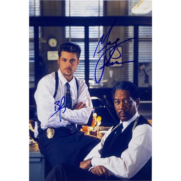 Seven Brad Pitt and Morgan Freeman facsimile signed movie photo