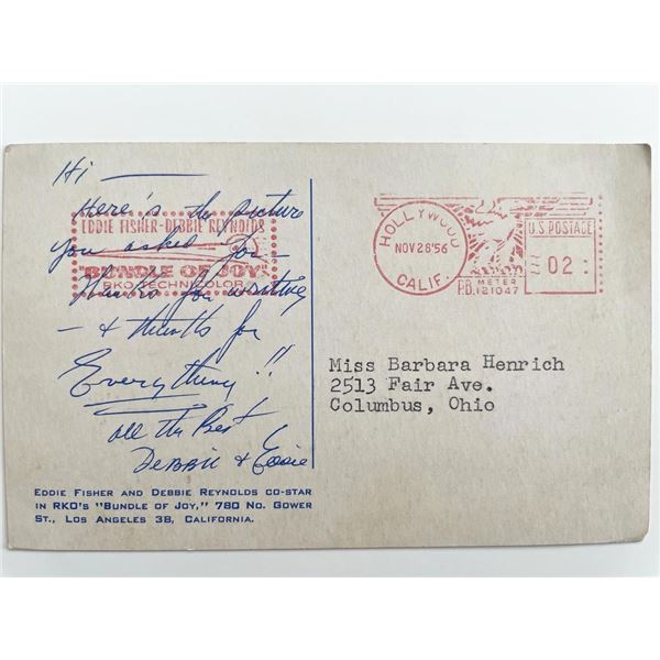 Debbie Reynolds & Eddie Fisher signed 1976 postcard