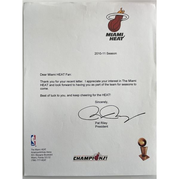 Miami Heat President Pat Riley facsimile signed letter