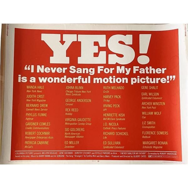 I Never Sang for My Father 1970 vintage movie poster