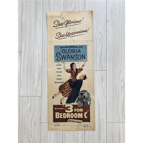 3 for Bedroom "C" original 1952 vintage insert  movie poster