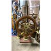 Image 1 : BRASS ANTIQUE HELMS STATION WITH WOODEN SHIPS WHEEL, A RARE FIND, HELM AND WHEEL TOGETHER