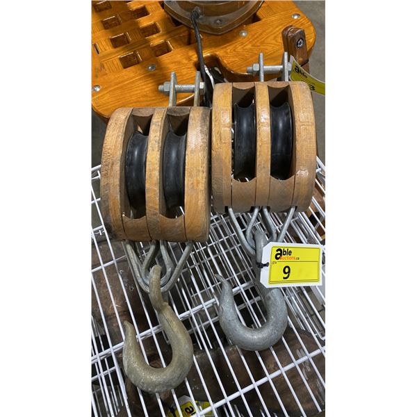 PAIR OF VINTAGE MARITIME WOODEN BLOCK PULLEYS