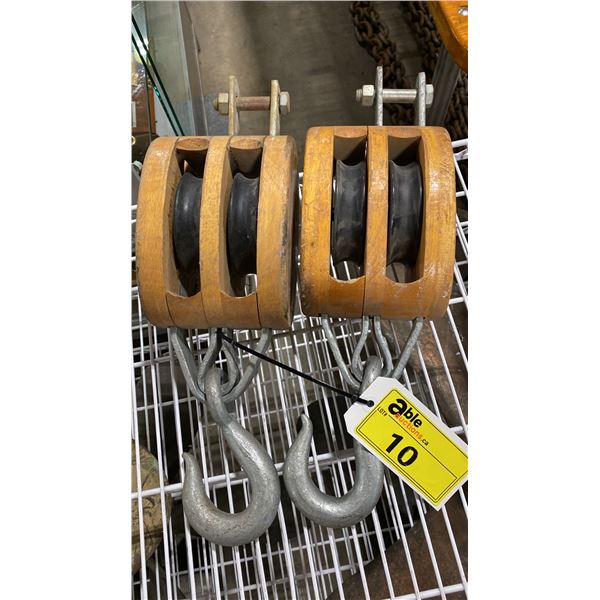 PAIR OF VINTAGE MARITIME WOODEN BLOCK PULLEYS