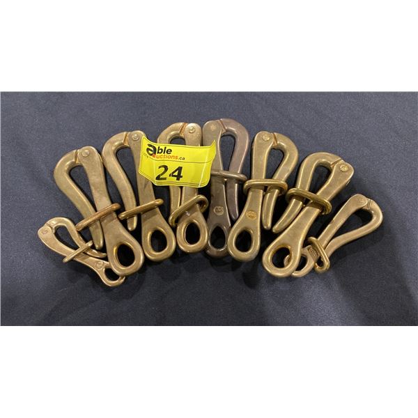8 ASSORTED ANTIQUE SOLID BRASS PELICAN HOOK FASTENERS
