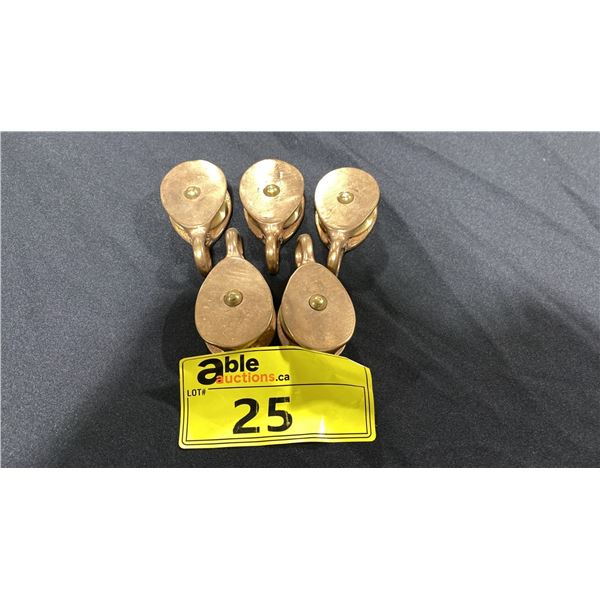 5 SMALL VINTAGE BRASS PULLEYS