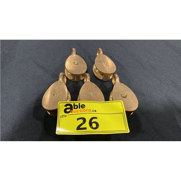 5 SMALL VINTAGE BRASS PULLEYS