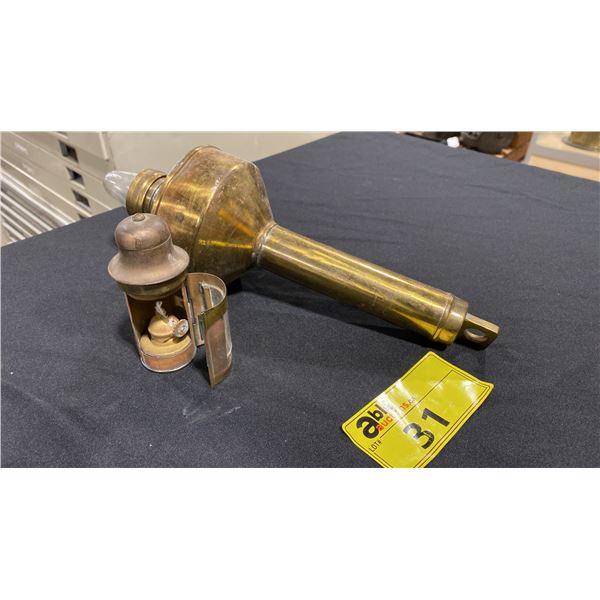 VINTAGE BRASS "MAN OVERBOARD" FLOATING LIGHT & SMALL BRASS OIL LAMP