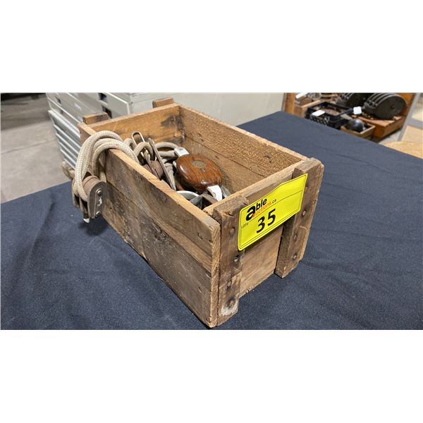 ASSORTED CANADIAN MADE WOOD & METAL VINTAGE MARINE PULLEYS