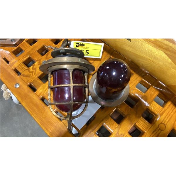 2 VINTAGE RED LENSE SHIP LIGHTS