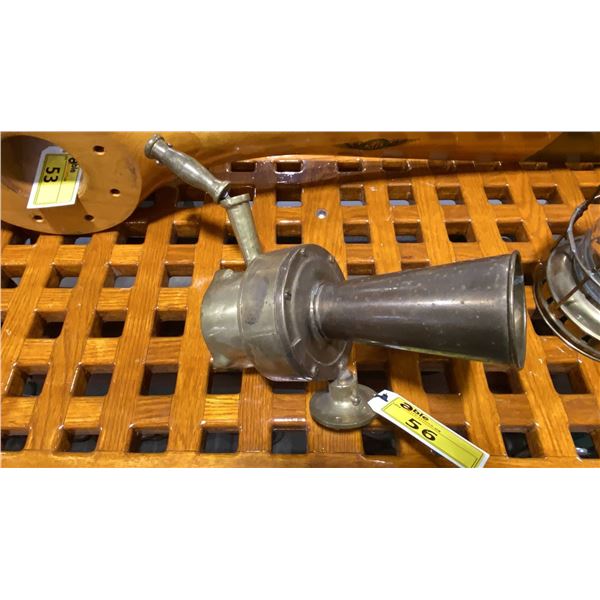 ANTIQUE BRASS PULL HANDLE WARNING HORN
