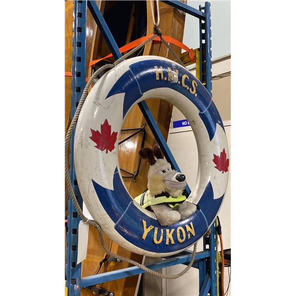 VINTAGE "HMCS YUKON" LIFE RING & DOG STUFFED ANIMAL