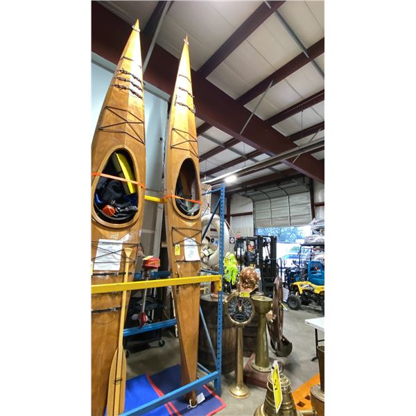 PIGMY 17.6' COHO WOODEN SEA KAYAK WITH KAYAK PADDLE & ASSORTED GEAR